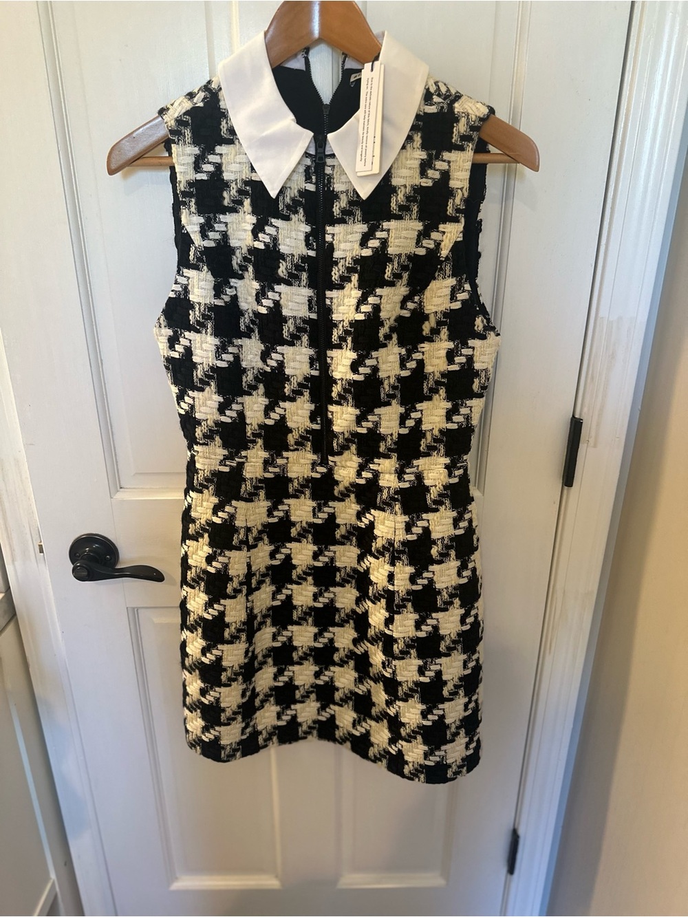 Alice + Olivia Black and White Houndstooth Mini Dress with White Collar